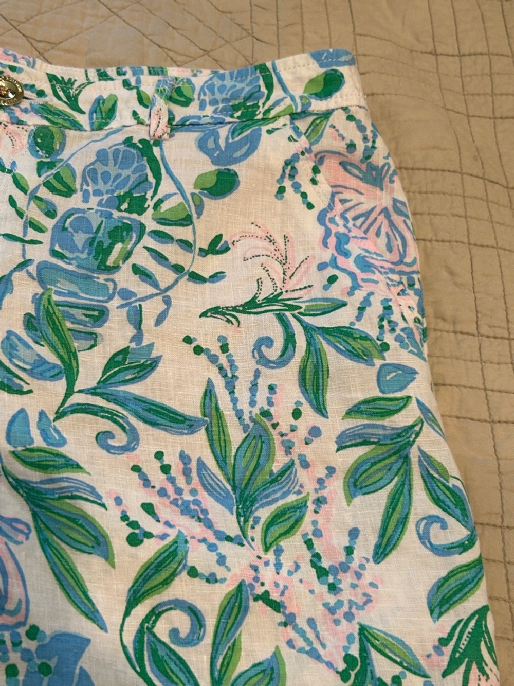 Lilly Pulitzer Aldora Linen Shorts in Resort White Just a Pinch print. - Picture 6 of 11